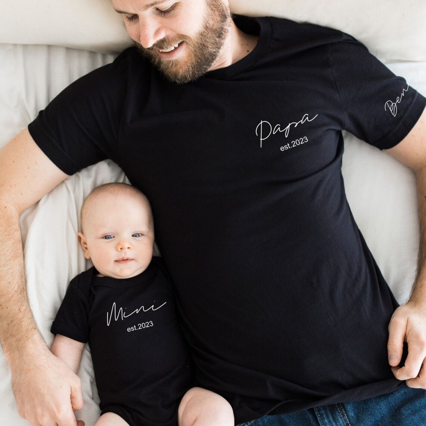 Daddy & Me: Dad and Mini Matching Shirts, Personalized Dad T-Shirt and Baby Bodysuit