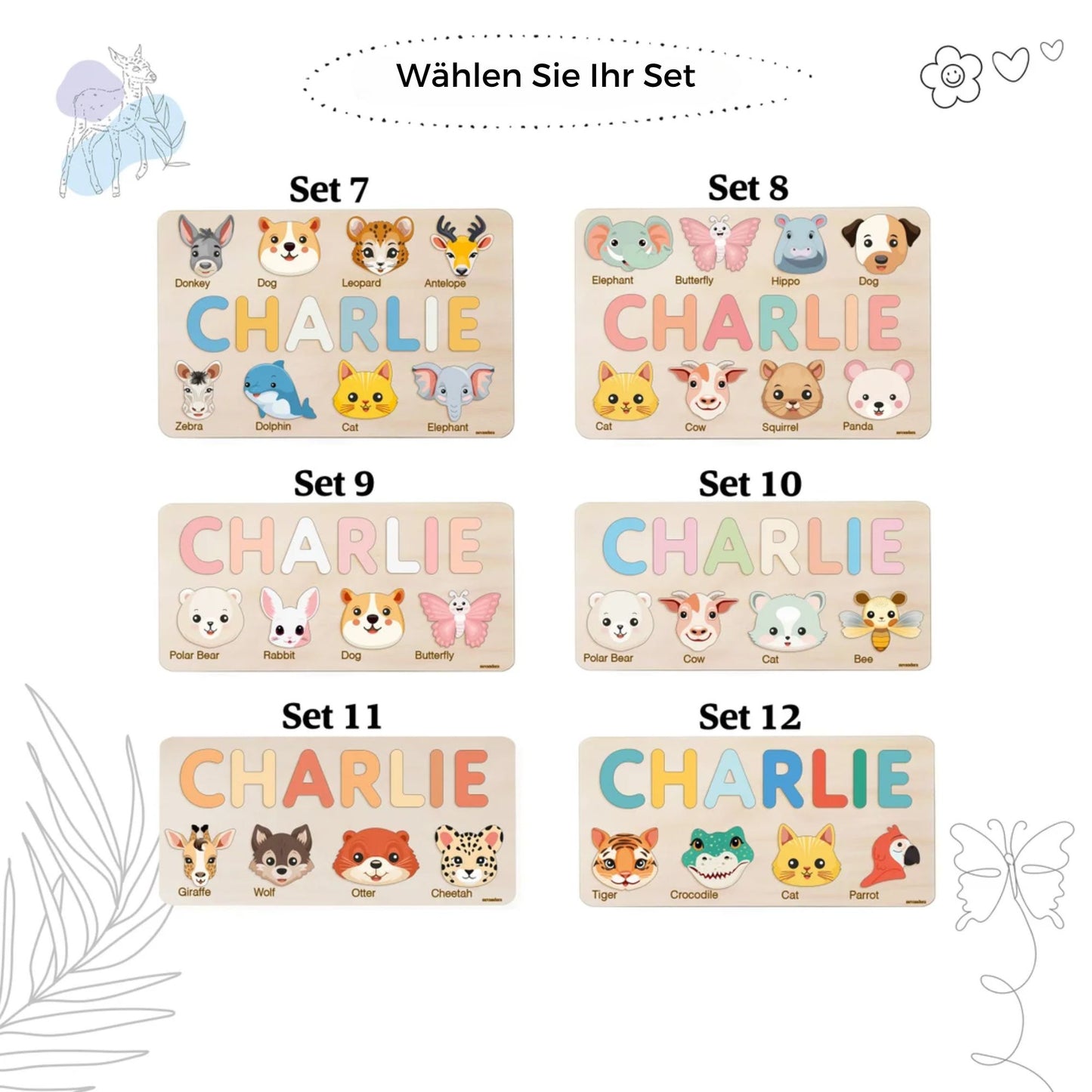 Tiere-Puzzle für Mädchen und Jungen, handgefertigtes Namenspuzzle - Baby-Weihnachtsgeschenk
