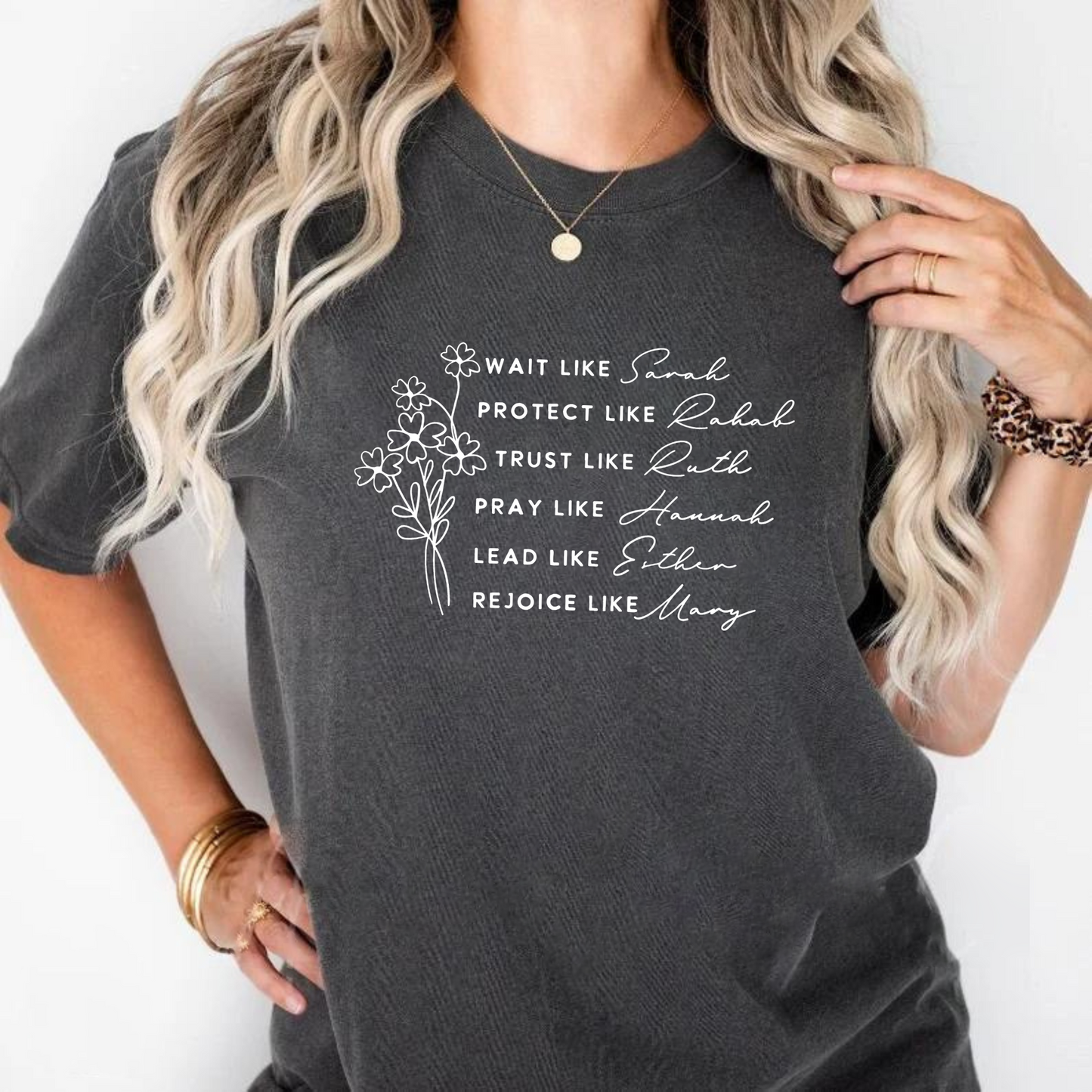 Frauen der Bibel - Glaubens-T-Shirt mit Blumenmotiv, Geschenk für Christen