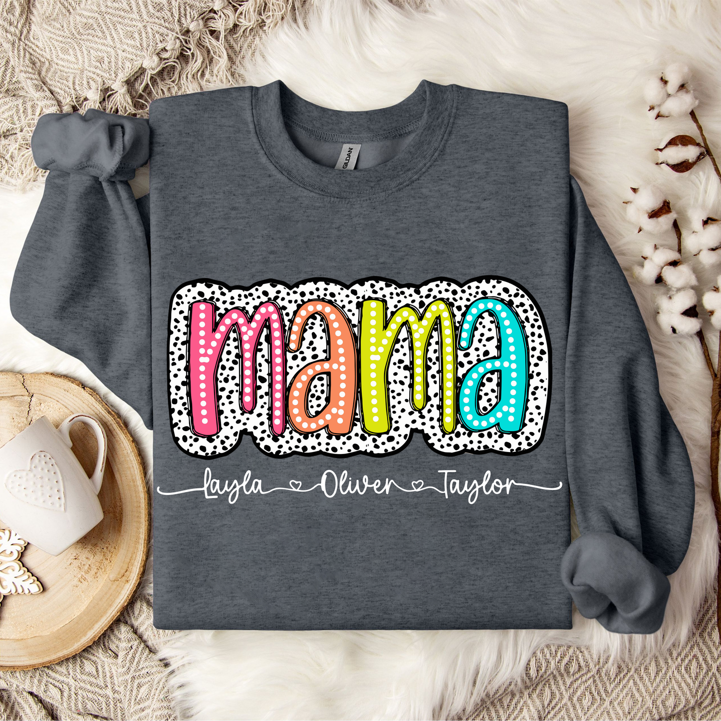 Personalisierte Mama Dalmatiner Design - Muttertags Geschenk mit Kindernamen