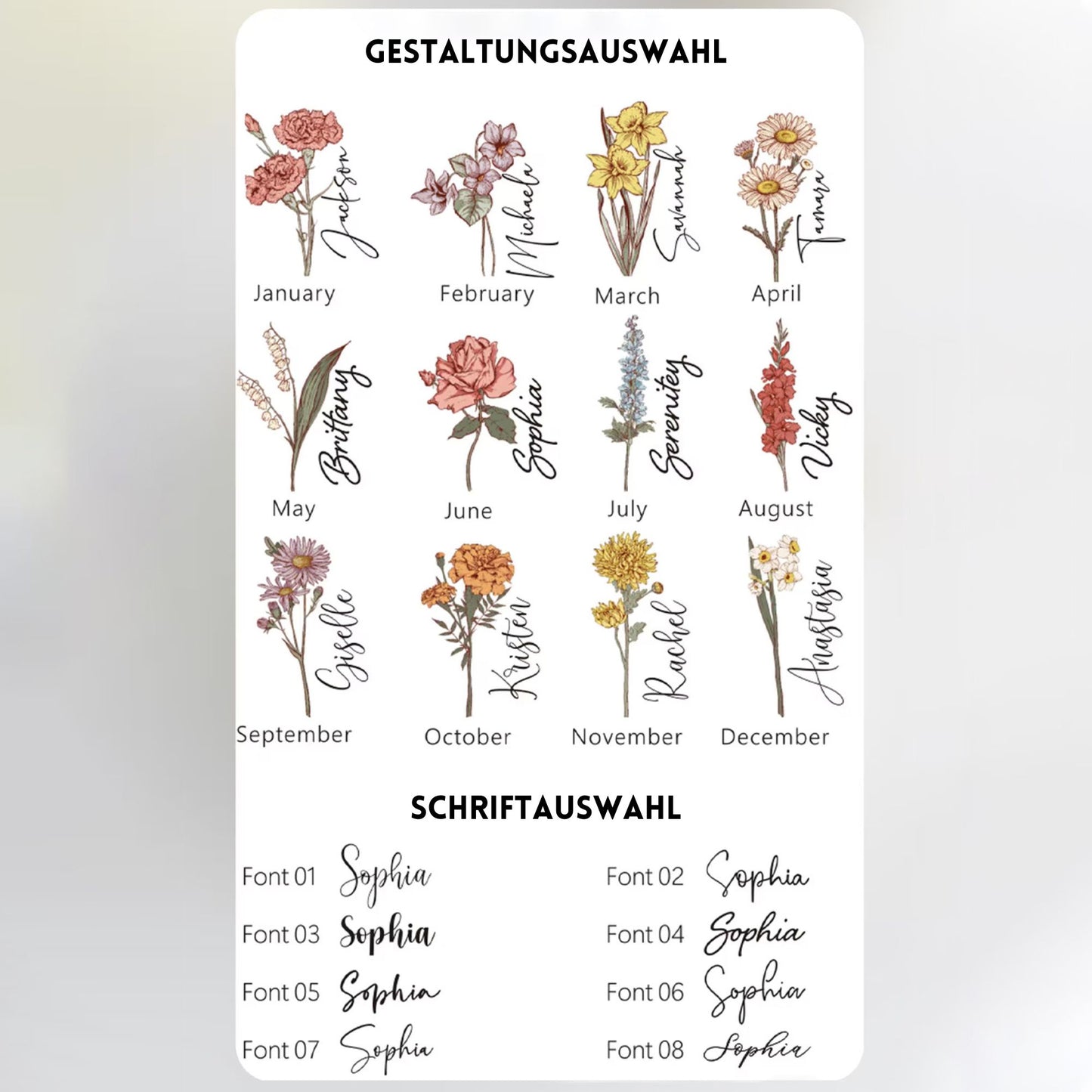 Personalisierter Geburtsblumen-Tumbler mit Name, Geburtsblumen-Glas, Geschenk für Sie