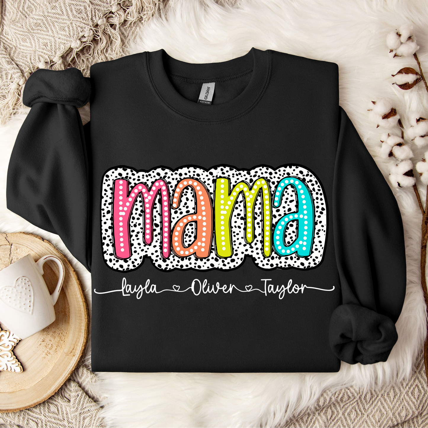 Personalisierte Mama Dalmatiner Design - Muttertags Geschenk mit Kindernamen