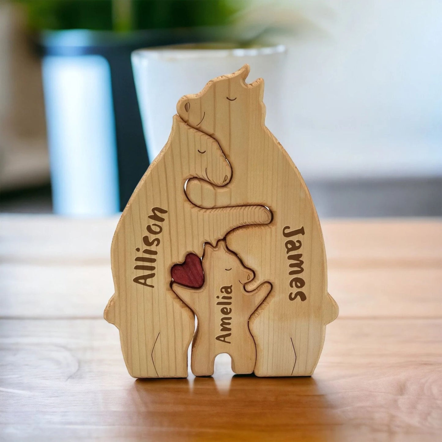 Personalisierte Holzbären-Puzzle, Familiengeschenk