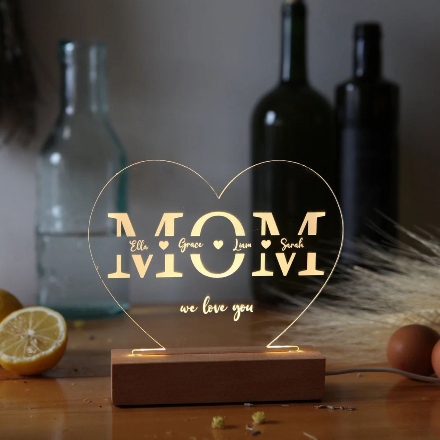 Personalisierte Mama-Nachtlampe, Individuelle Mama-LED-Lampe mit Kindernamen, Muttertagsgeschenk