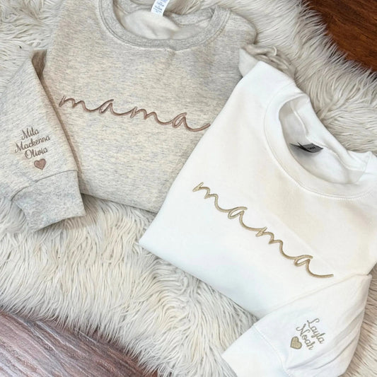 Bestickter Mama-Sweatshirt mit den Namen der Kinder – Personalisiertes Geschenk
