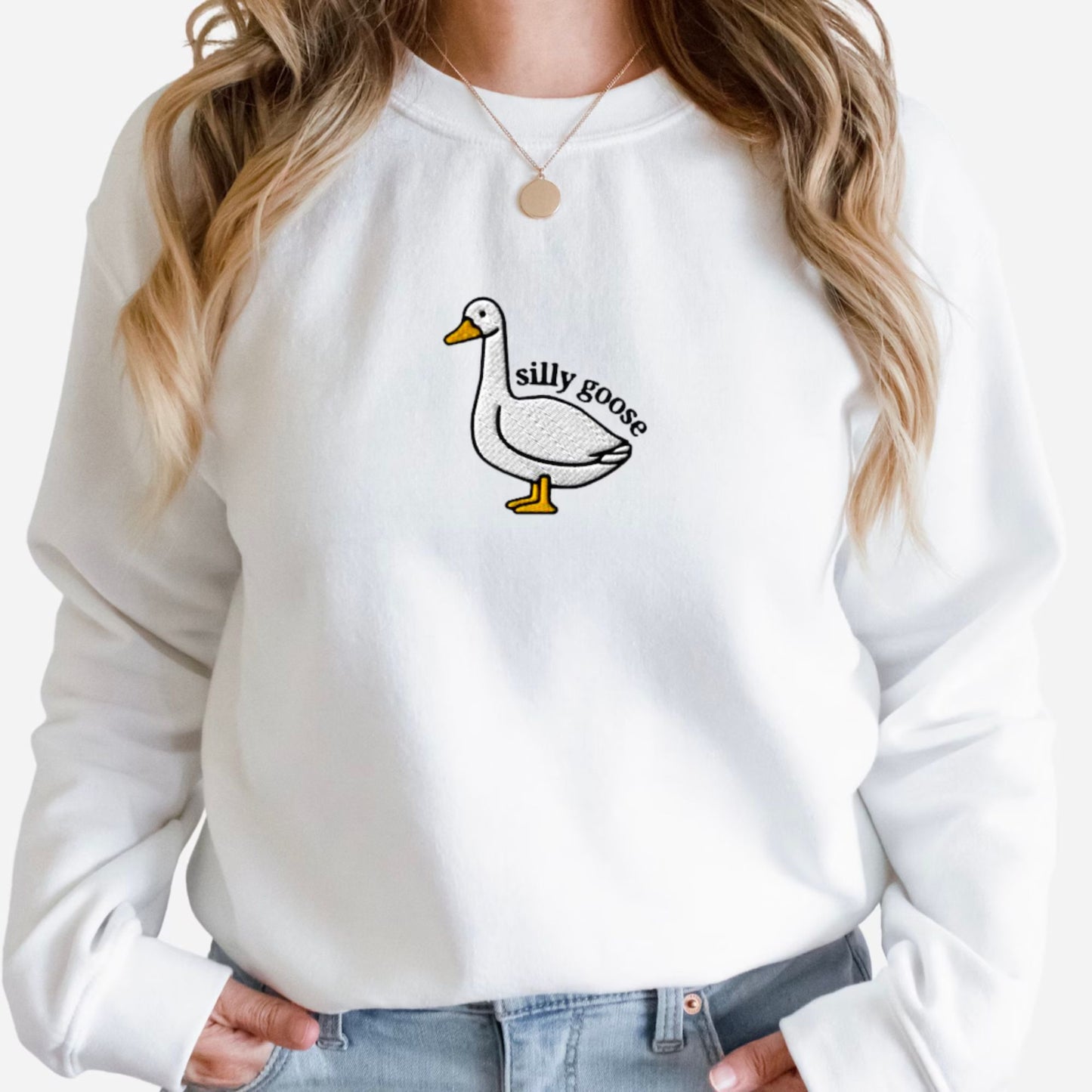 Embroidered Silly Goose Sweatshirt, Embroidered Goose Crewneck Hoodie