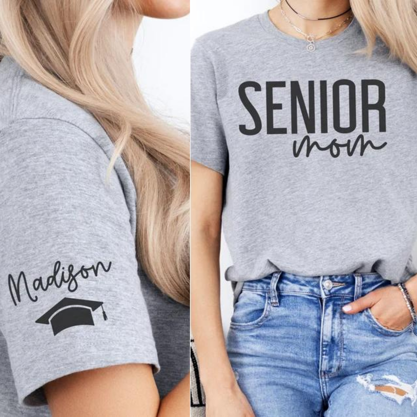 CUSTOM Senior Mom Shirt with Name on Sleeve