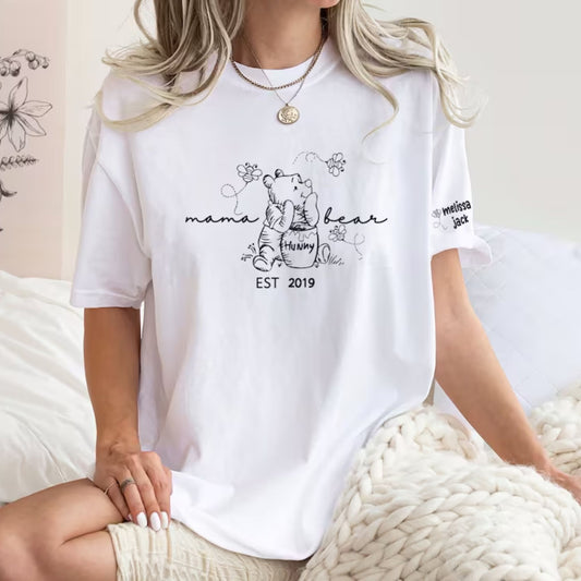 Pooh Bear Mama Est Jahr Shirt, Mama individuelles Geschenk