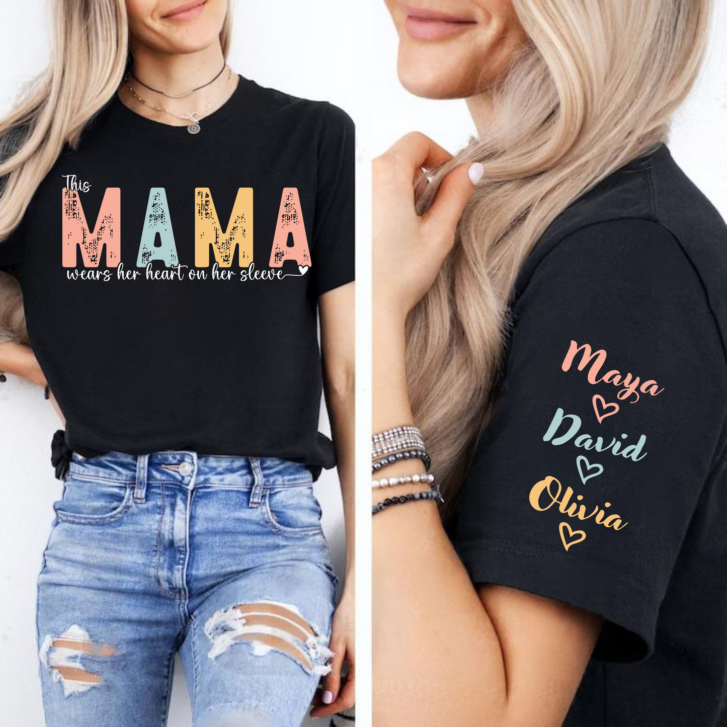 Diese Mama trägt ihr Herz auf dem Ärmel – Personalisierter Sweatshirt, Geschenk zum Muttertag