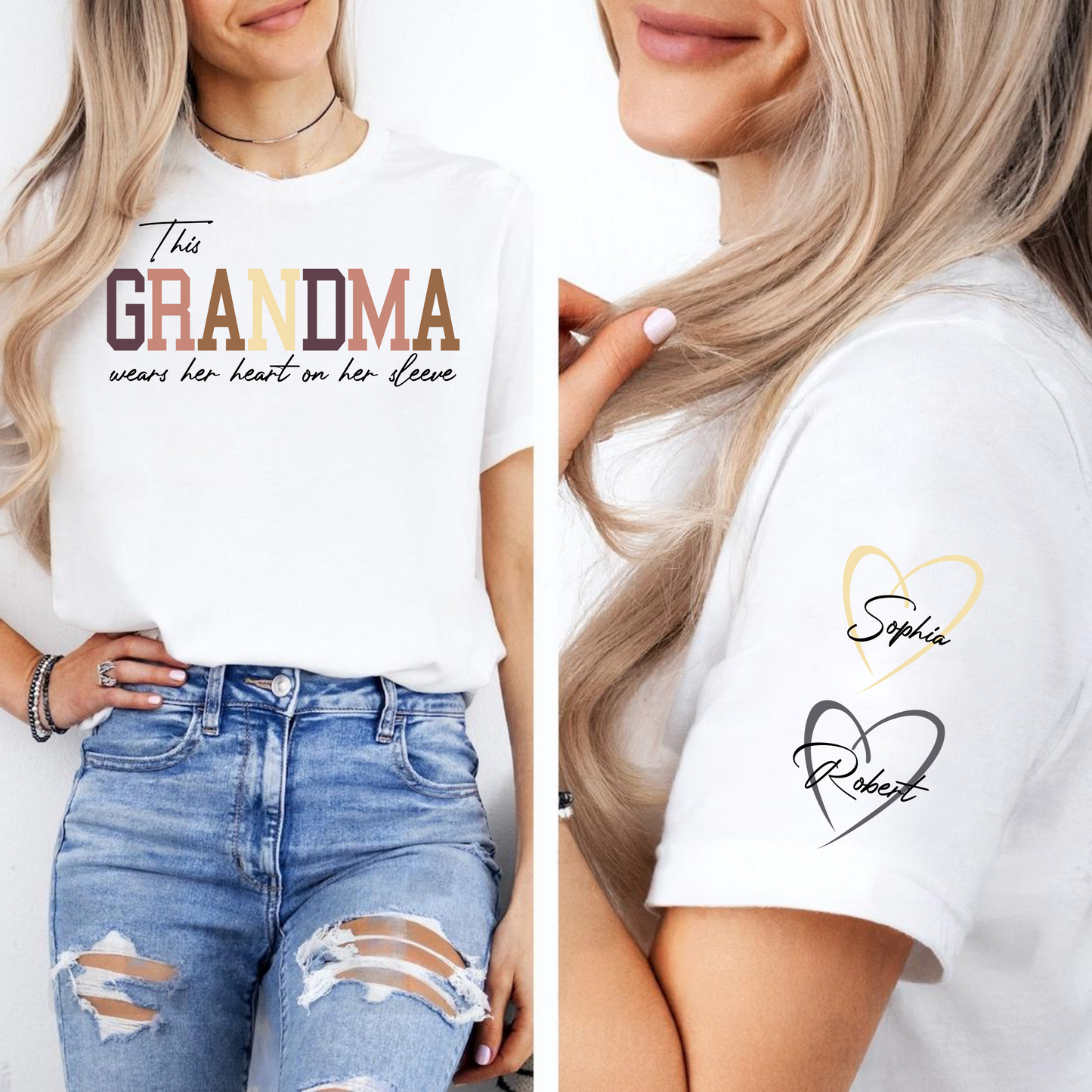 Custom 'Heart on Sleeve' Grandma Sweatshirt with Grandchildren's Names