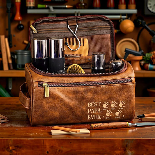 Personalisierte Kulturtasche aus Leder für Papa – Geschenk für ihn