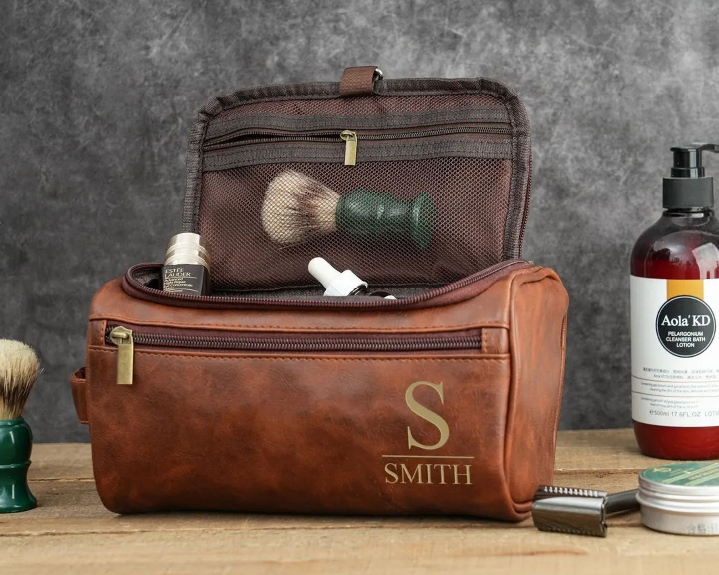 Personalisierte Herren-Leder-Kulturtasche – Geschenk für Ihn