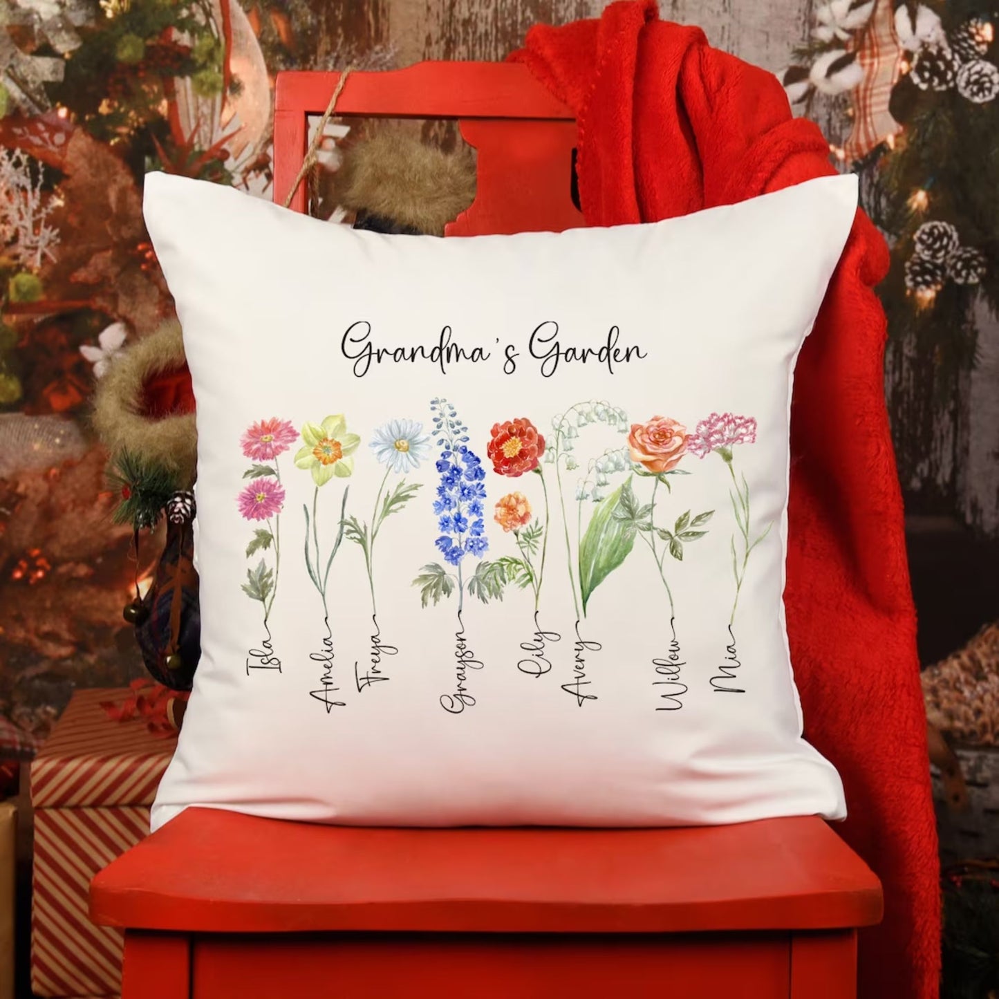 Grandma's garden Pillow with Grandchildren's names, Gift for Grandma