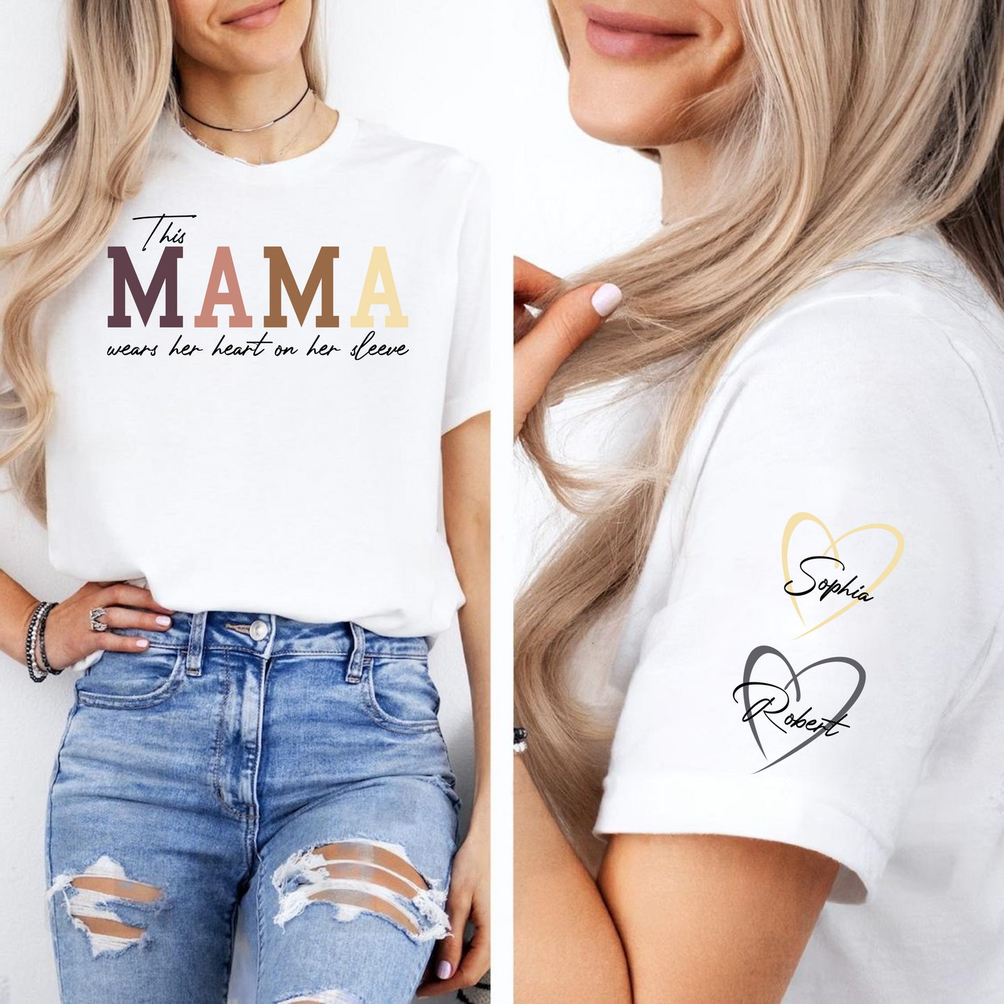 Custom 'Heart on Her Sleeve' Mama Sweatshirt with Children's Names on Sleeves