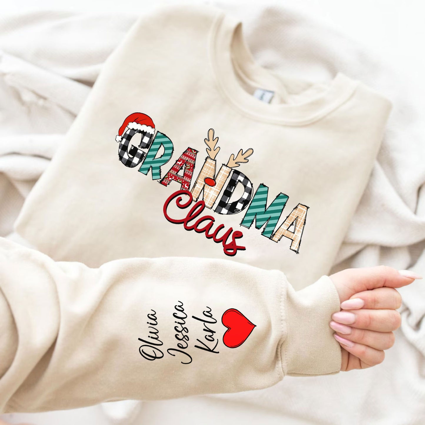 Personalisiertes Weihnachts Grandma Claus Sweatshirt und Hoodie – Weihnachtsgeschenk für Oma