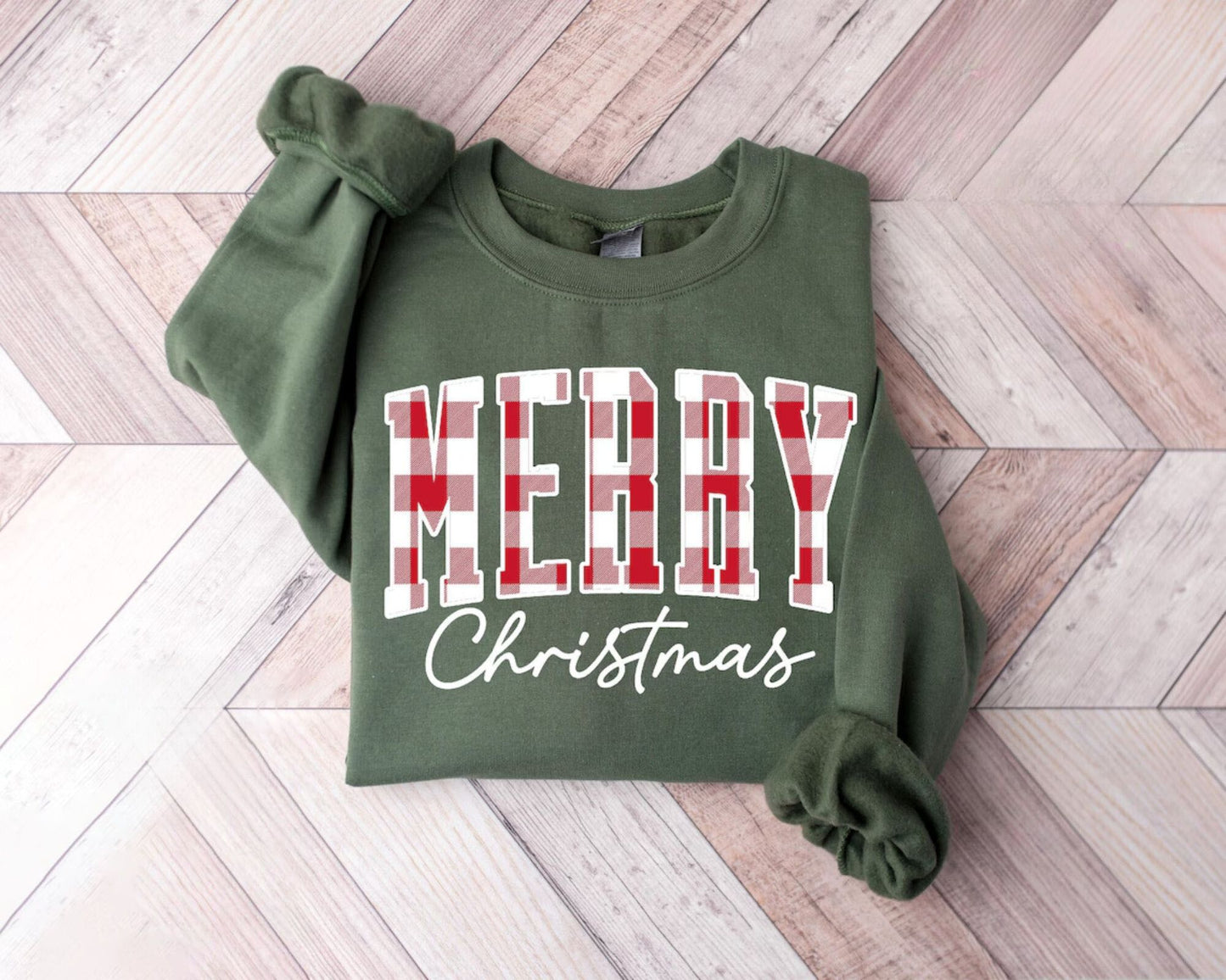 Frohe Weihnachten Sweatshirt, Pullover mit Buffalo-Karo