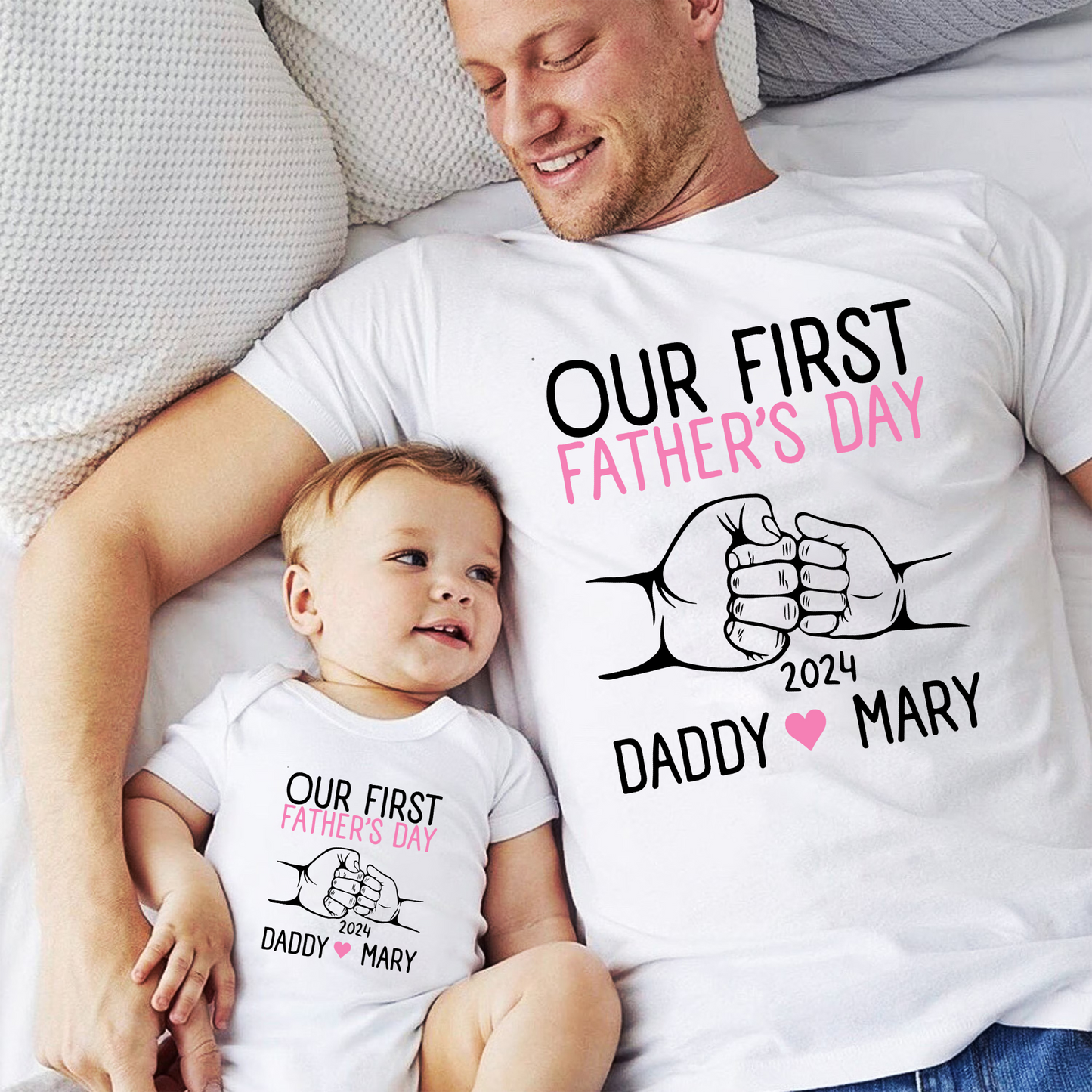 Unser Erster Vatertag - Personalisiertes Vater-Kind-T-Shirt