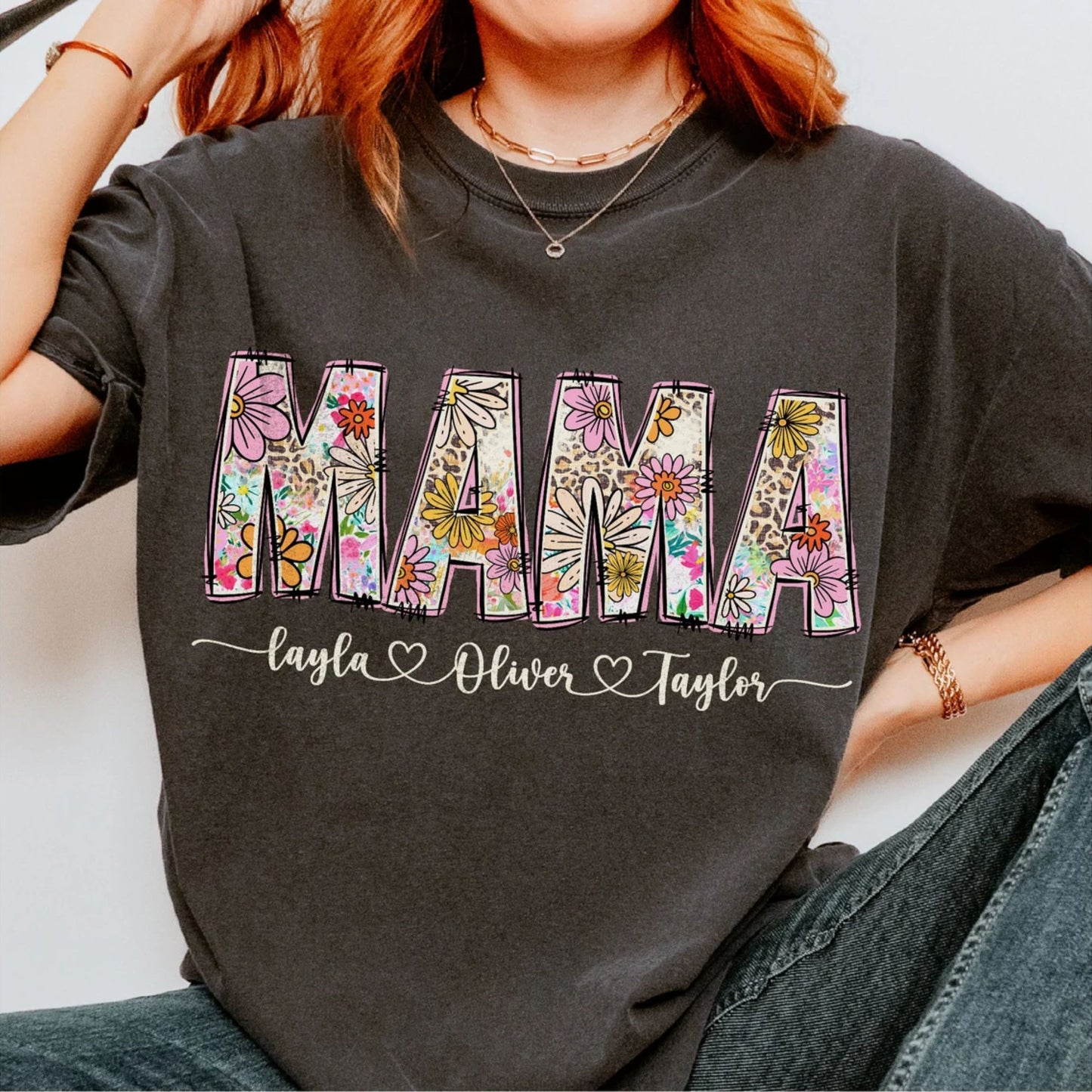 Mama Flower Sweatshirt with Kids Names, Mama Flower Shirt