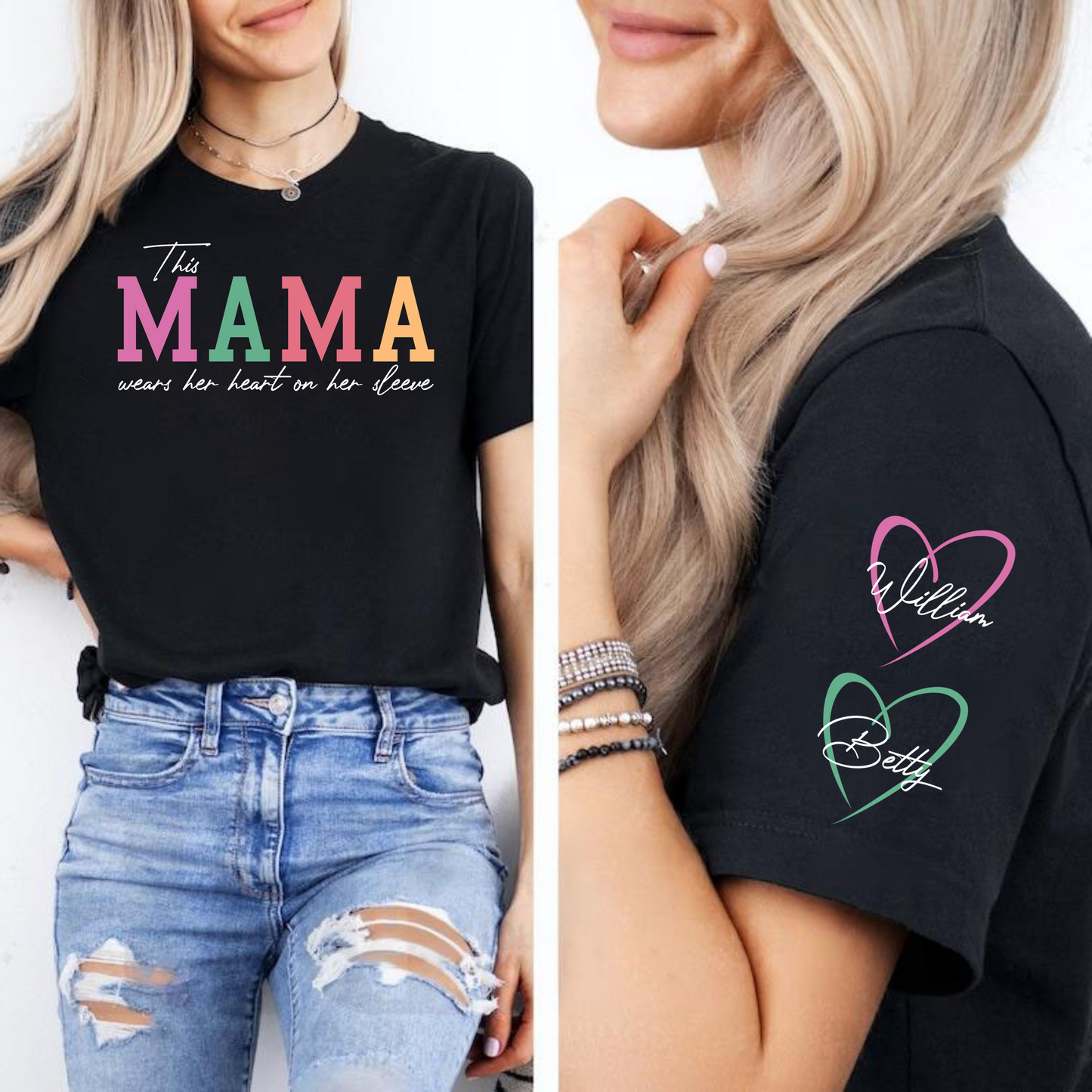 Custom 'Heart on Sleeve' Mama Sweatshirt with Names on Sleeves