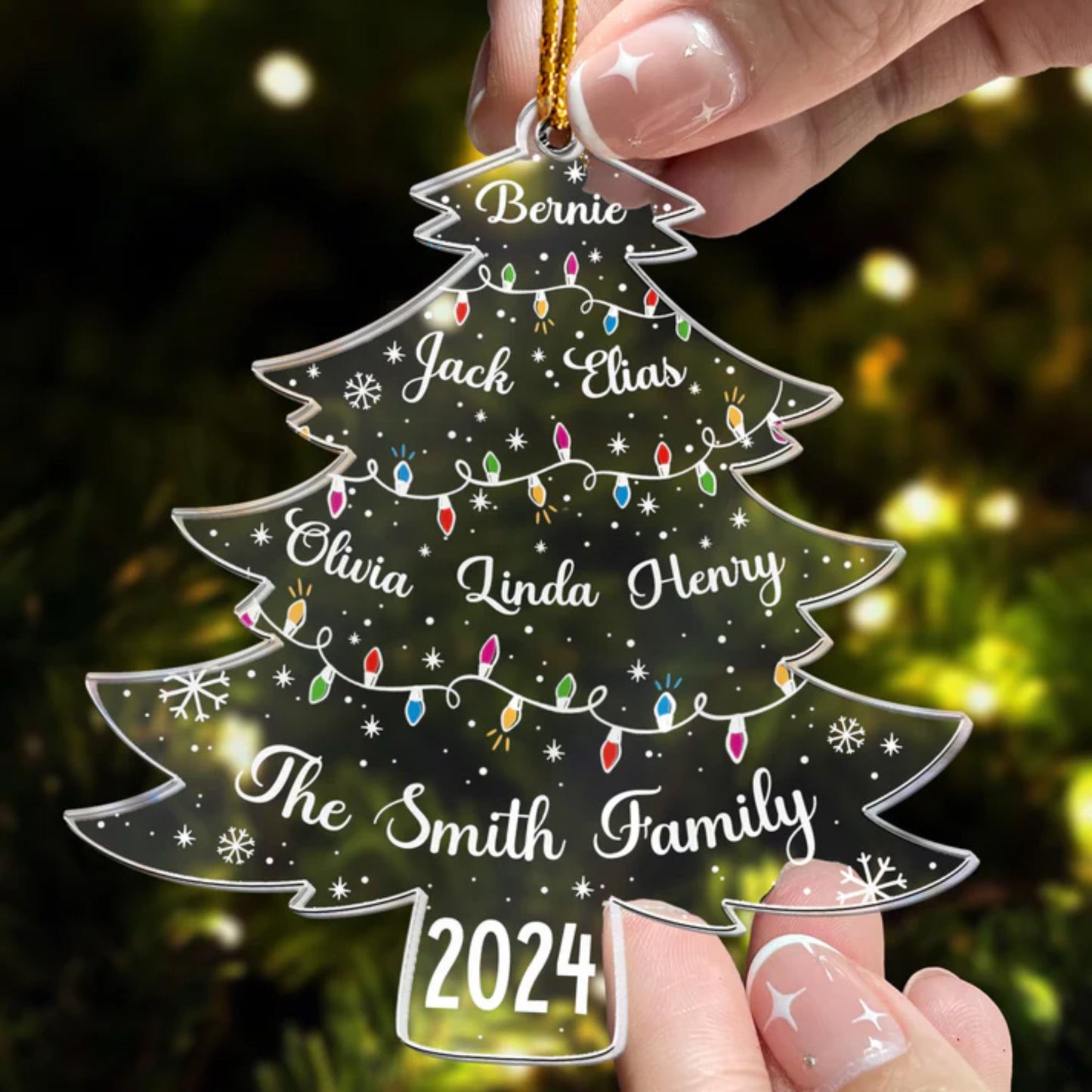 Weihnachtsbaum mit Familiennamen und LED-Lichtern - Personalisiertes Acrylornament
