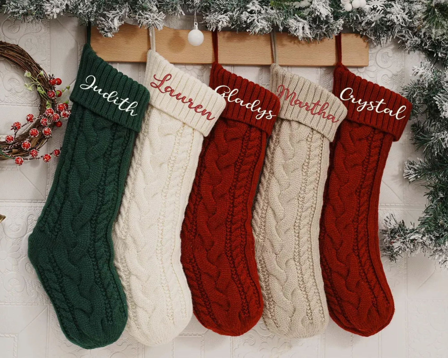 Personalisierte Familien-Weihnachtsstrümpfe mit Namen - Bestickte Weihnachtsstrümpfe