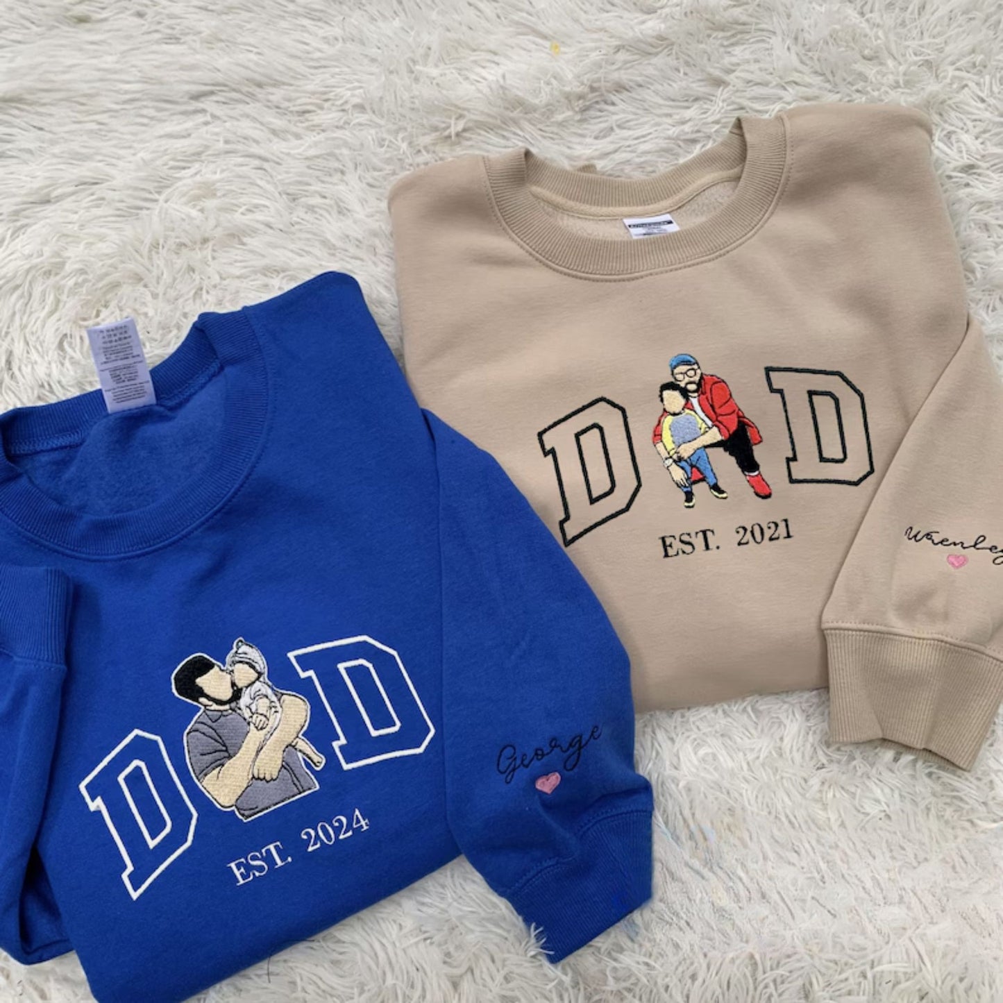 Papa Sweatshirt personalisiert Vater und Sohn - Benutzerdefiniertes besticktes Porträtfoto Shirt