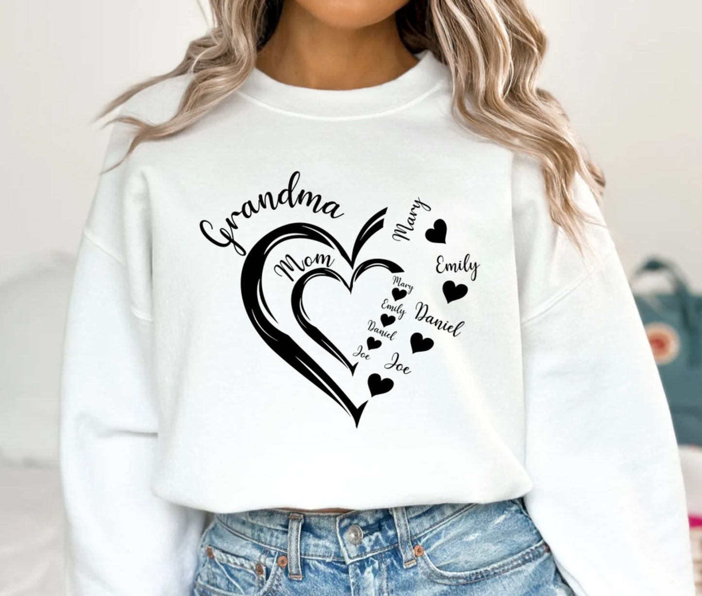 Personalisiertes Oma Herz Sweatshirt, Geschenk für Mama