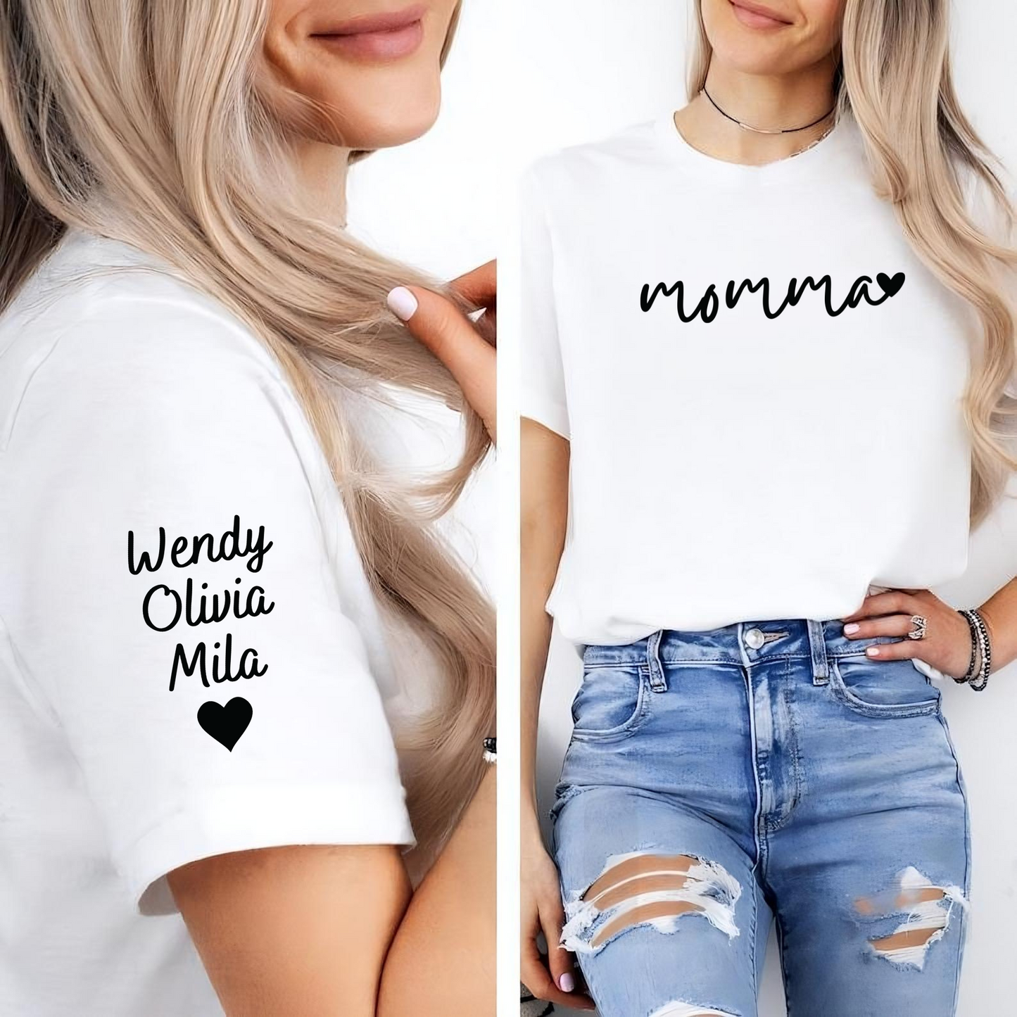 Personalisiertes Momma-Sweatshirt mit Kindernamen auf dem Ärmel – Geschenk für Mütter