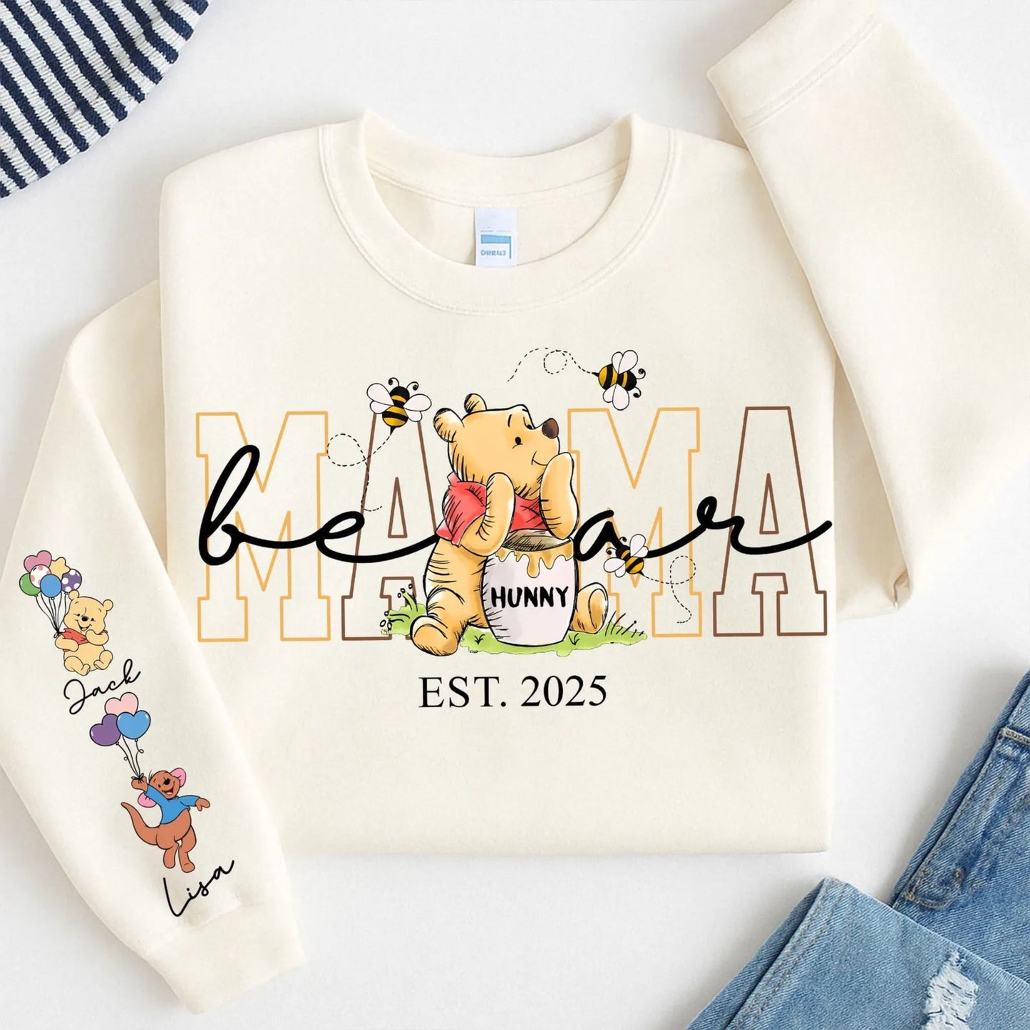 Personalisiertes Mama-Bär Sweatshirt mit Kindernamen am Ärmel – Geschenk für Mama