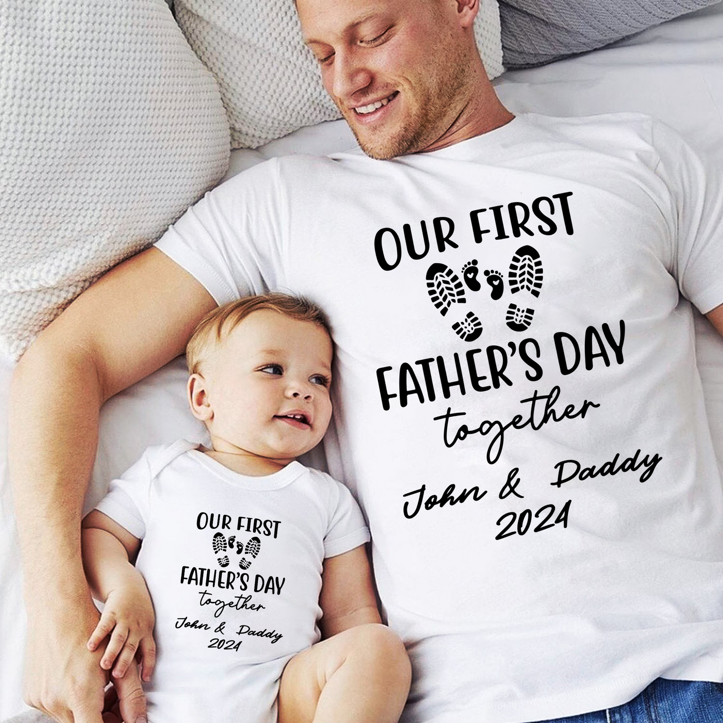 Unser Erster Vatertag - Personalisiertes T-Shirt für Vater und Kind
