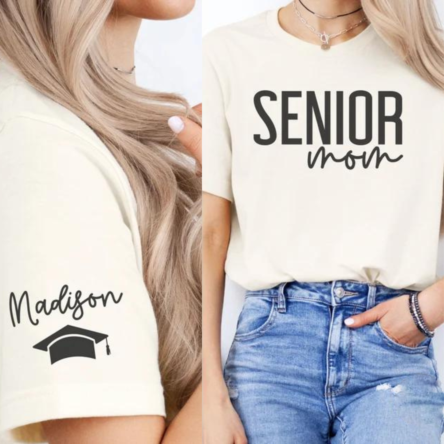 CUSTOM Senior Mom Shirt with Name on Sleeve