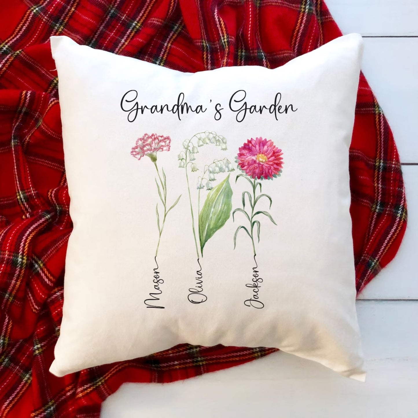 Grandma's garden Pillow with Grandchildren's names, Gift for Grandma