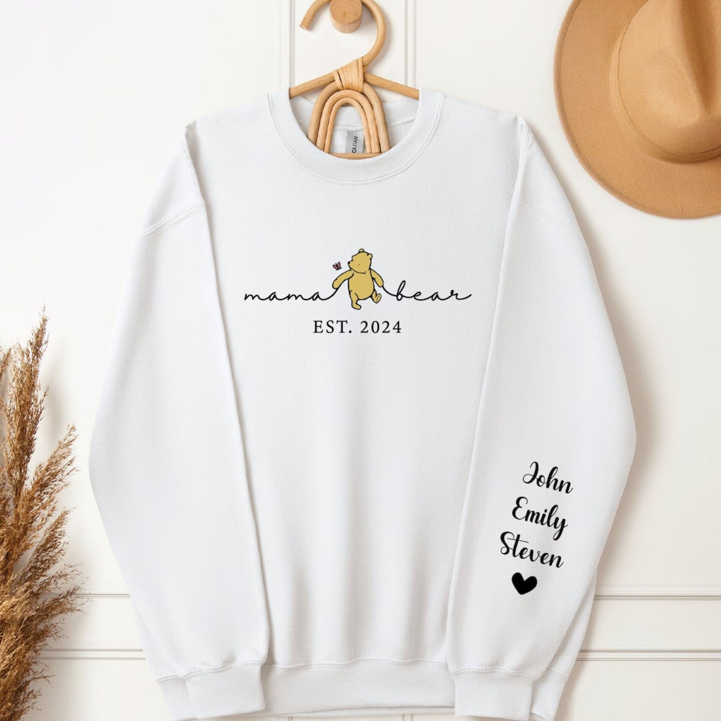 Personalized Mama Bear Sweatshirt with Kids Name on Sleeve