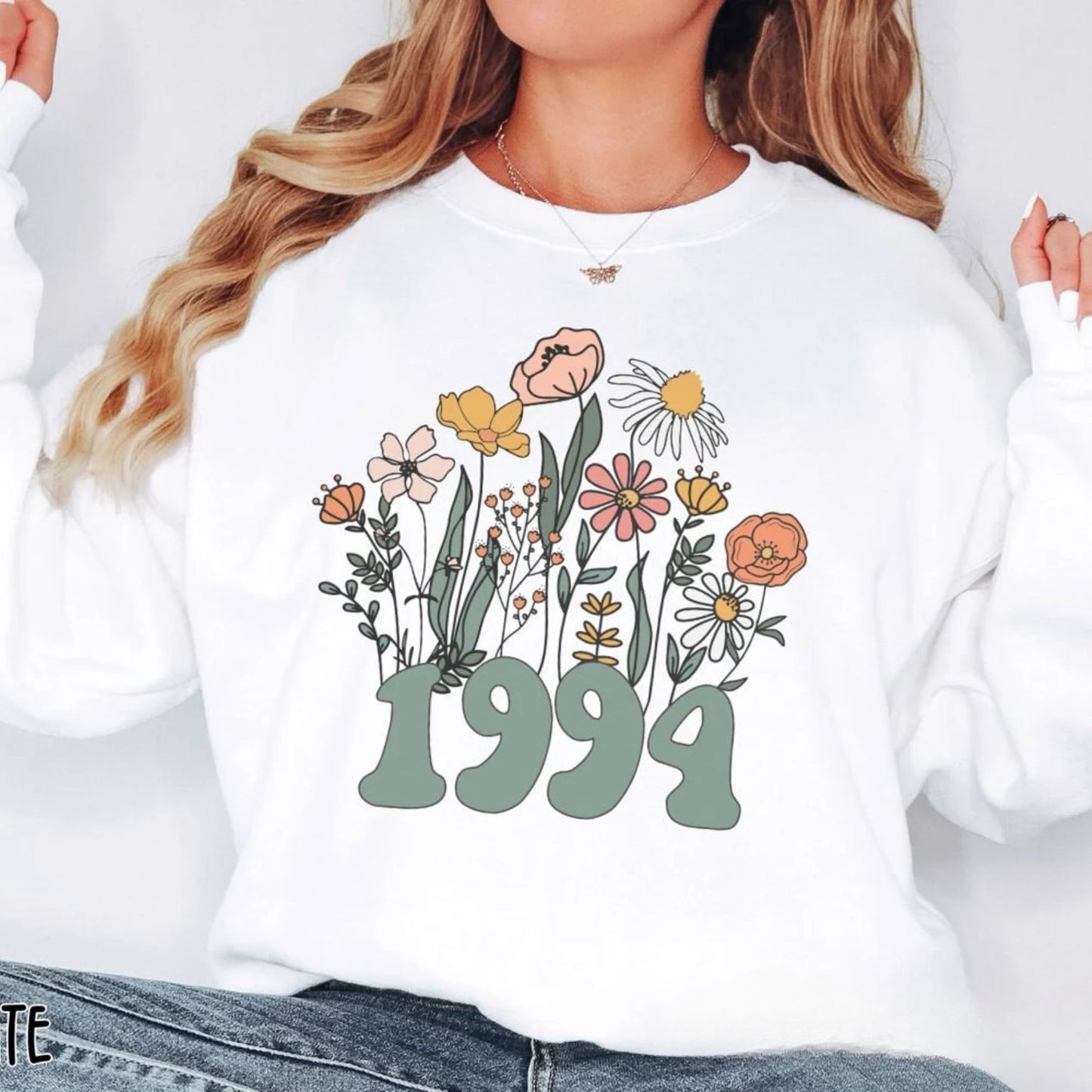 Personalisiertes Wildblumen Geburtstagssweatshirt, 30. Geburtstagssweatshirt - 1994 Geburtsjahr Nummer Shirt für Frauen