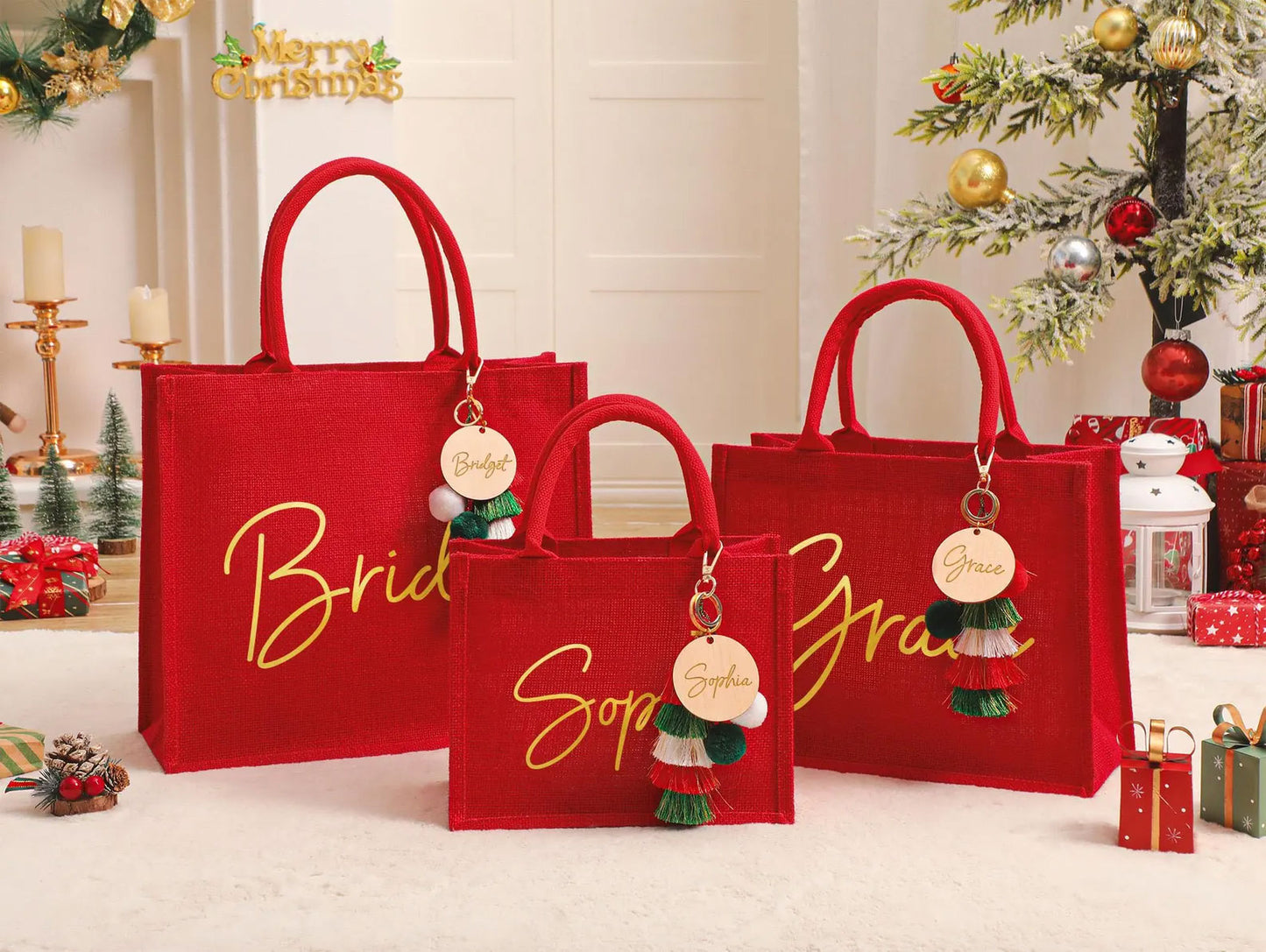 Personalisierter roter Jutebeutel â Weihnachts-Geschenkbeutel mit Namen