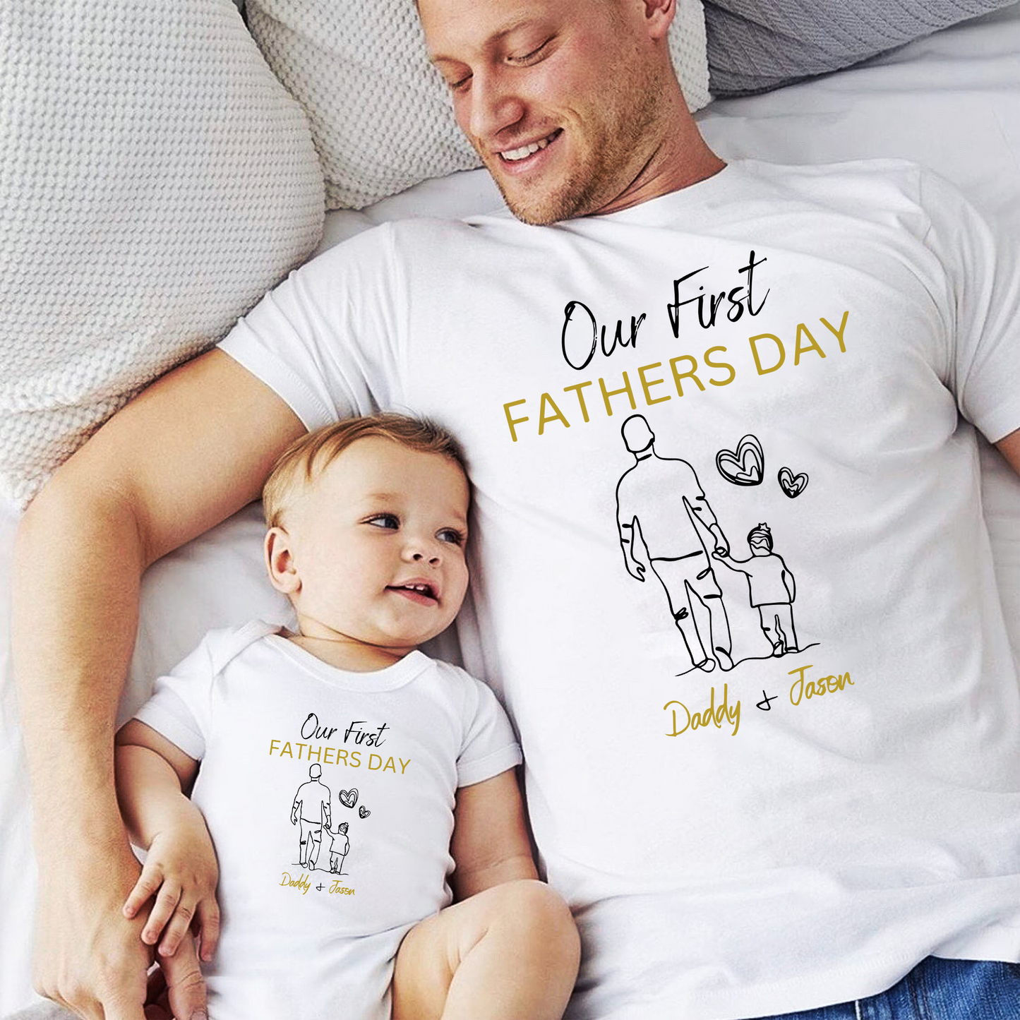 Personalisiertes T-Shirt-Set zum Ersten Vatertag - Geschenk für Papa und Baby