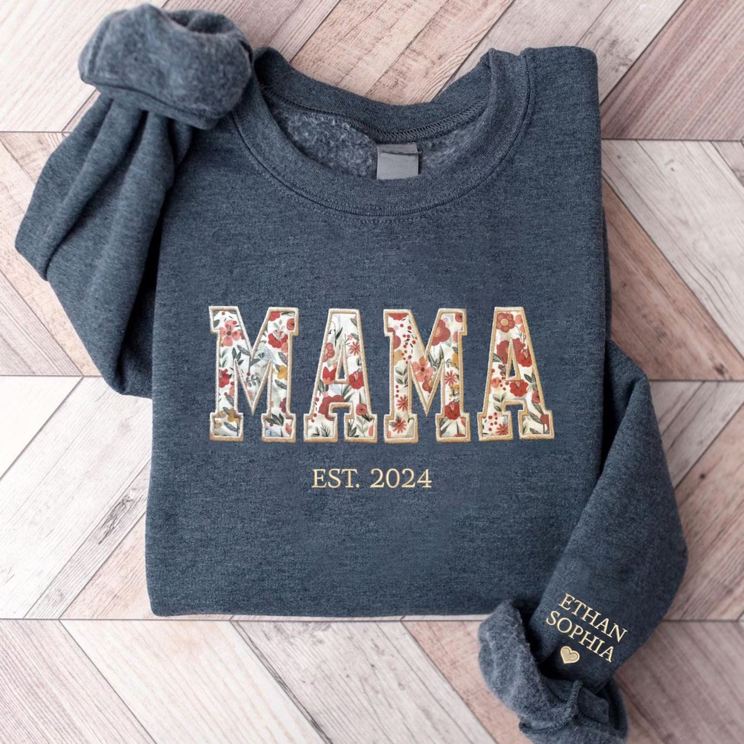 Besticktes Mama-Sweatshirt, Personalisiertes Mama-Sweatshirt mit Namen – Geschenk für Mama