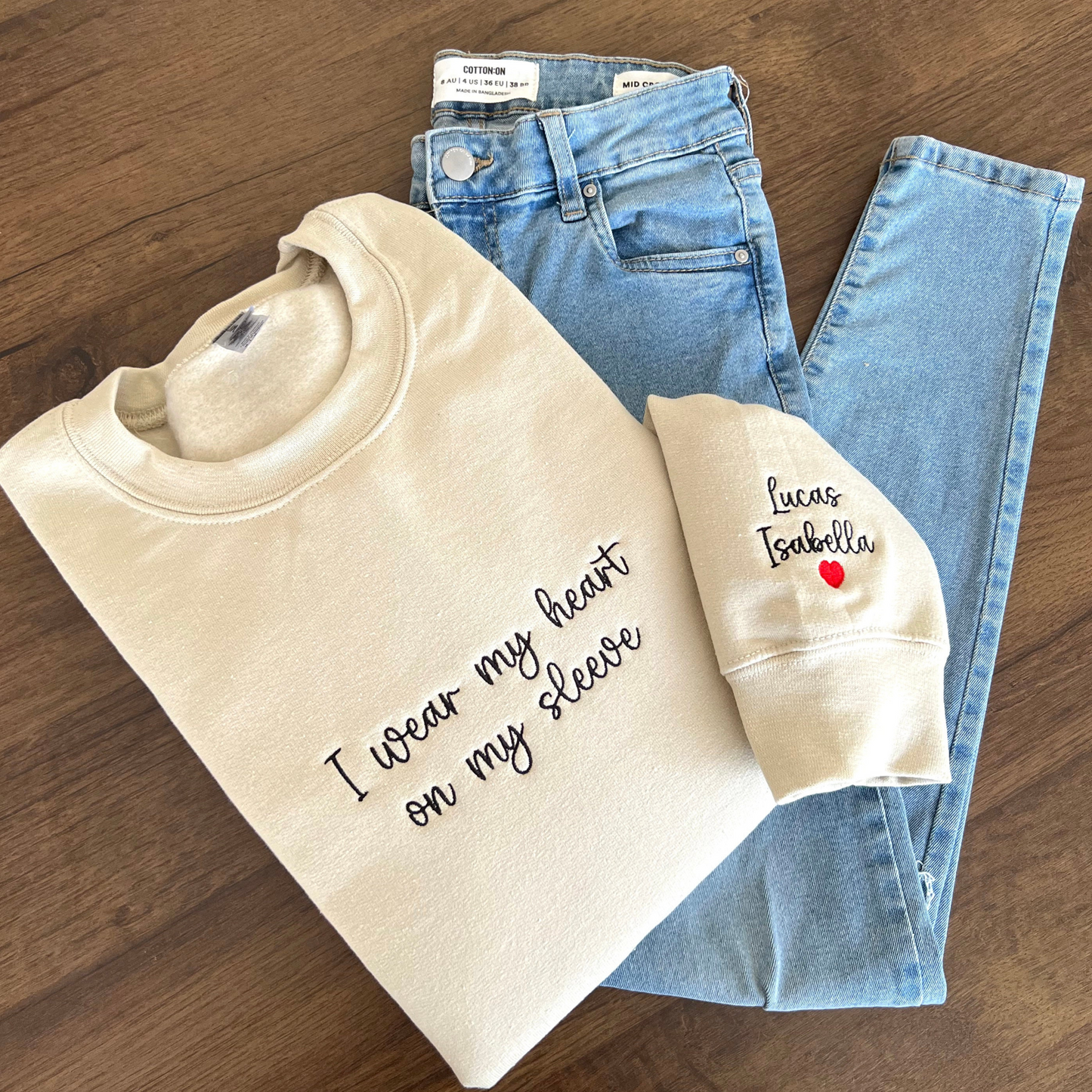 Heart on My Sleeve - Personalized Mom's Embroidered Names Gift