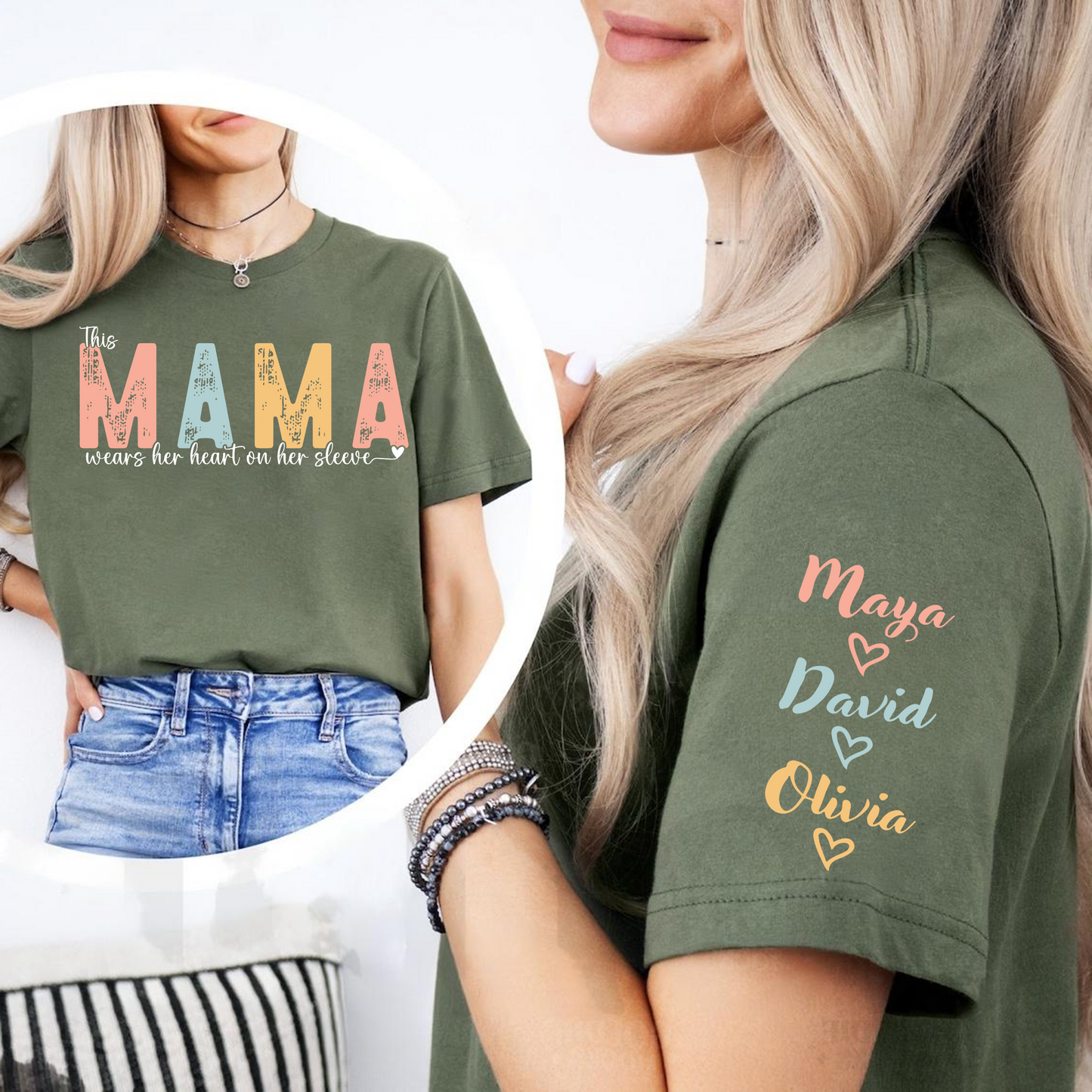 Diese Mama trägt ihr Herz auf dem Ärmel – Personalisierter Sweatshirt, Geschenk zum Muttertag