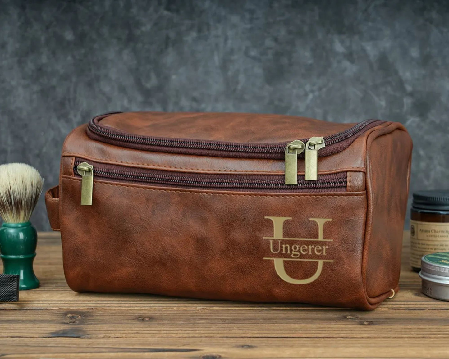 Personalisierte Herren-Leder-Kulturtasche – Geschenk für Ihn