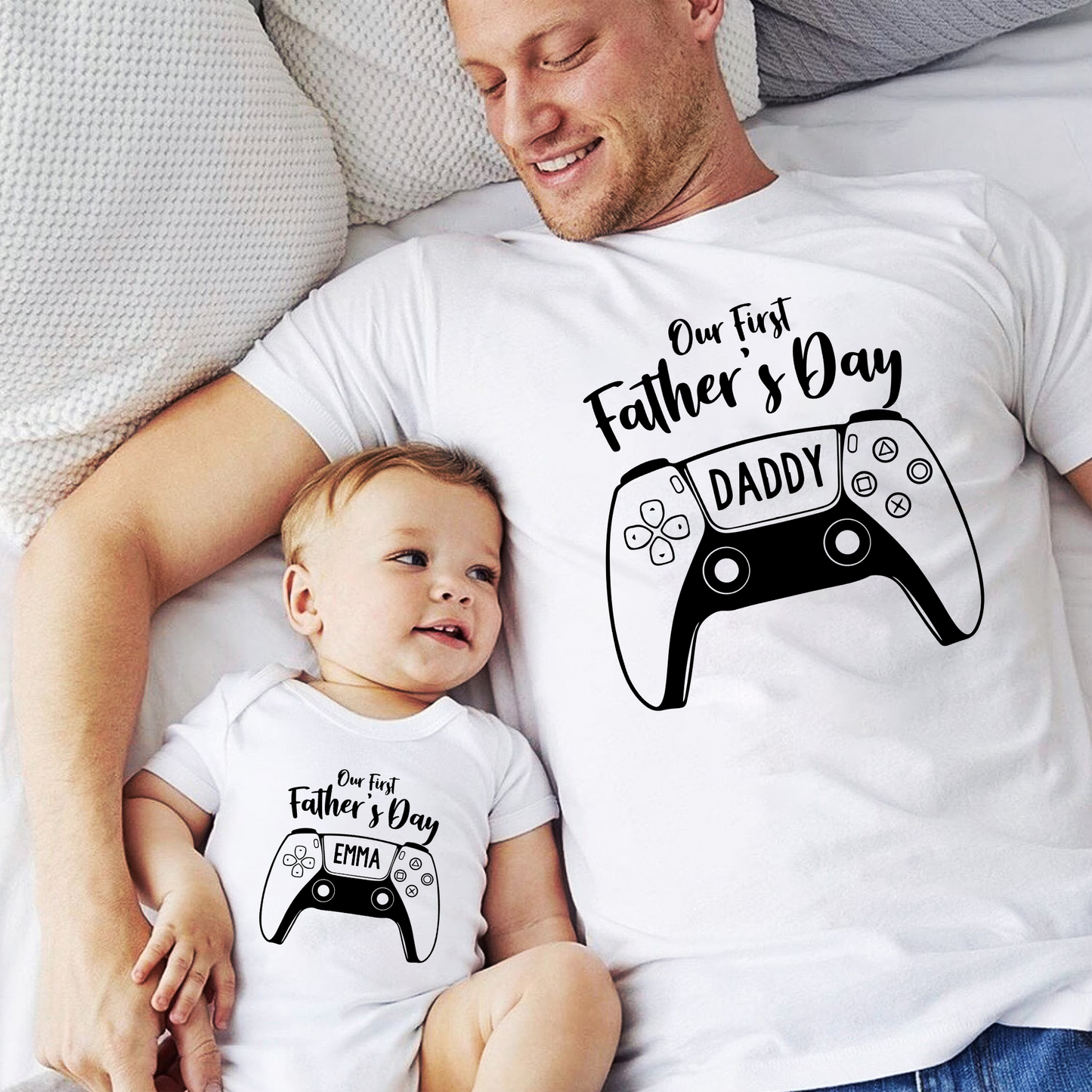 Unser Erster Vatertag - Personalisiertes Gamer-Shirt für Vater und Baby