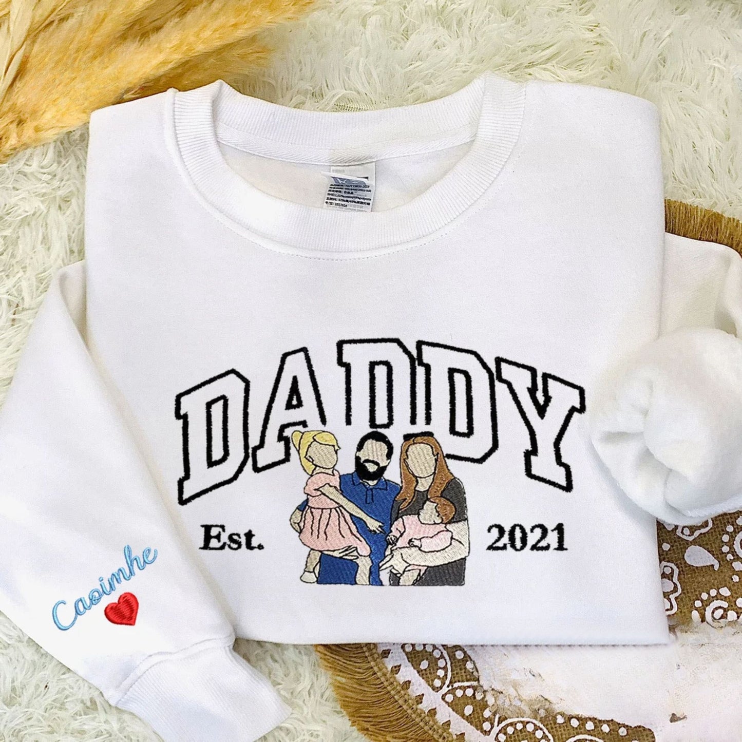 Individuelles Papa Porträt mit Foto Shirt - Personalisiertes Besticktes Papa Sweatshirt