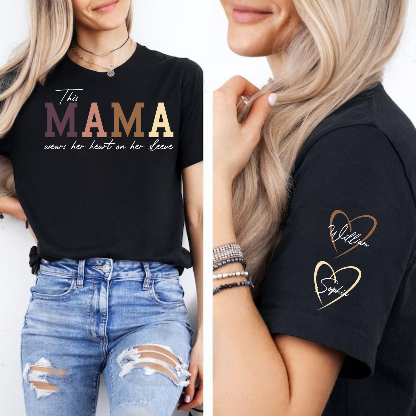 Custom 'Heart on Her Sleeve' Mama Sweatshirt with Children's Names on Sleeves