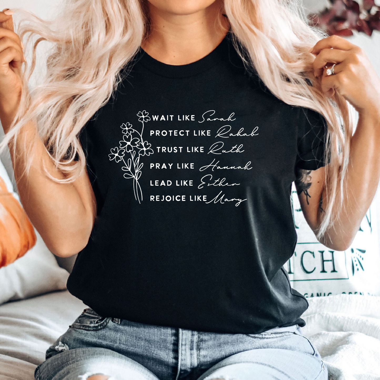 Frauen der Bibel - Glaubens-T-Shirt mit Blumenmotiv, Geschenk für Christen