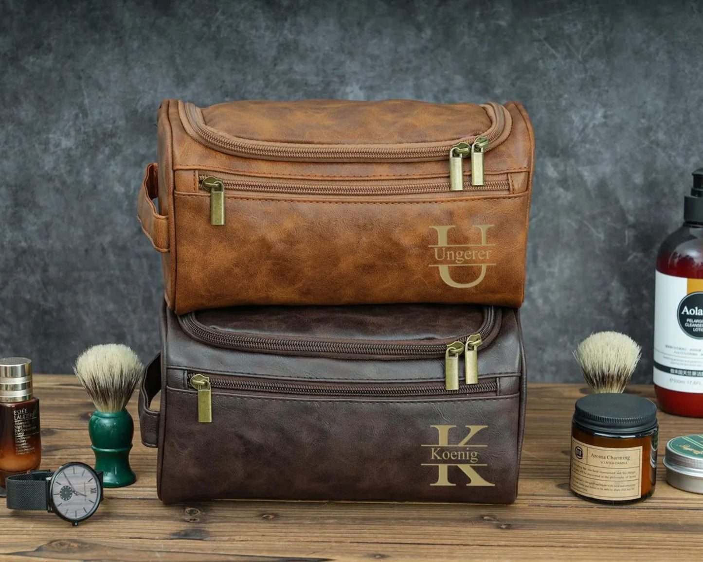 Personalisierte Herren-Leder-Kulturtasche – Geschenk für Ihn