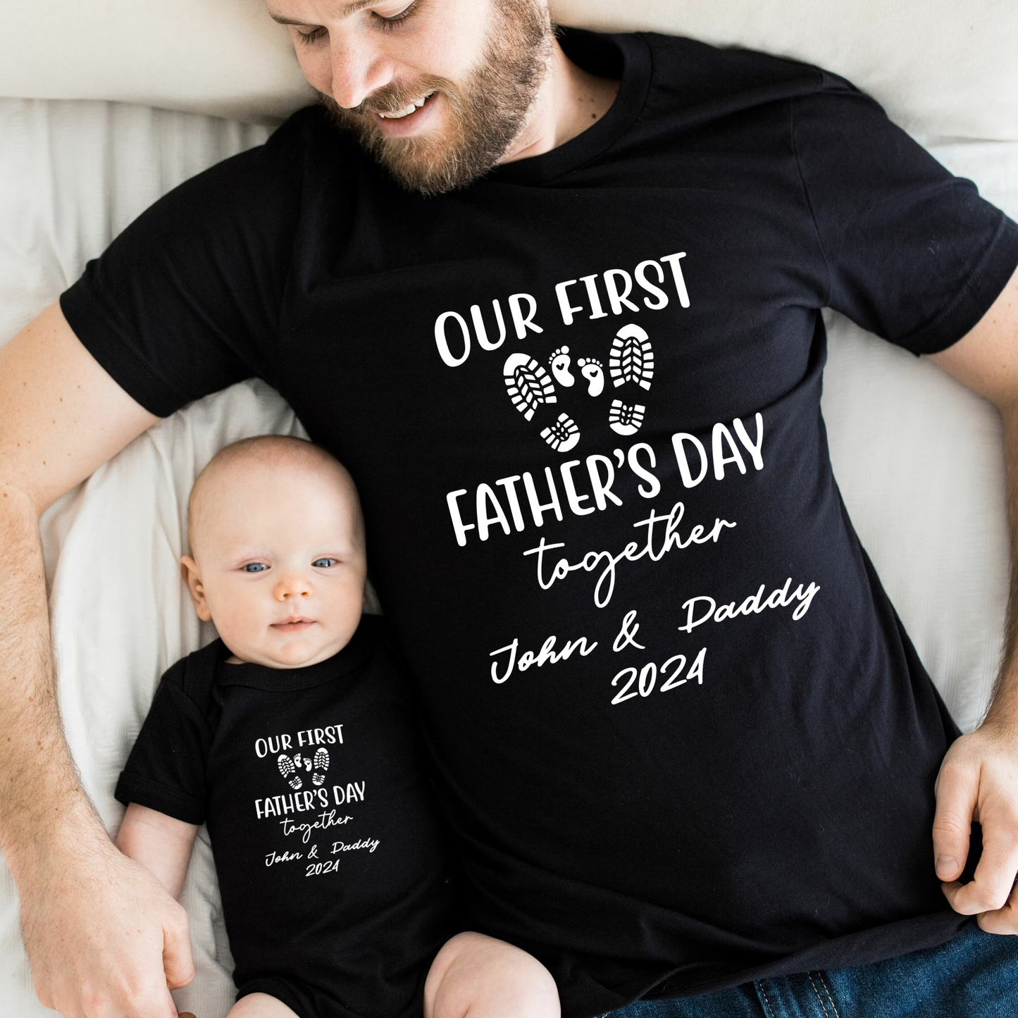 Unser Erster Vatertag - Personalisiertes T-Shirt für Vater und Kind