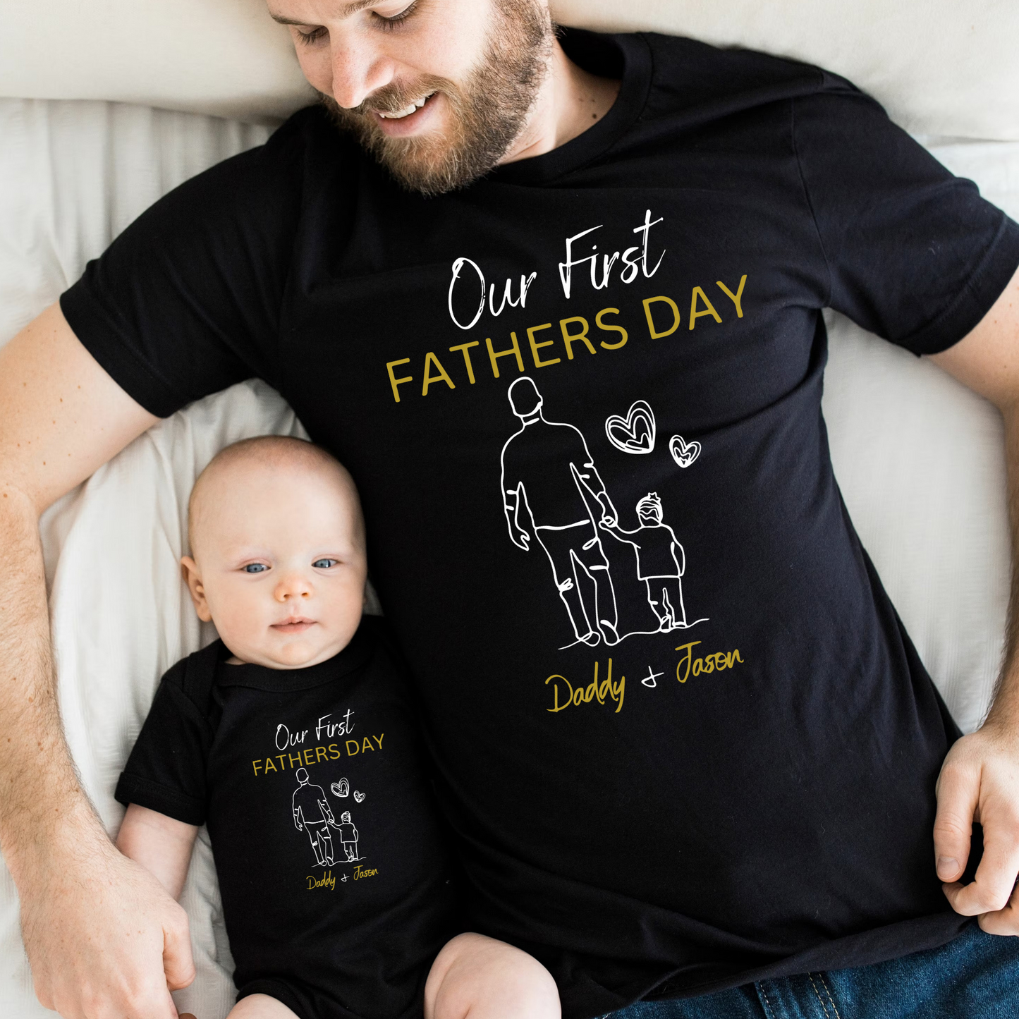 Personalisiertes T-Shirt-Set zum Ersten Vatertag - Geschenk für Papa und Baby