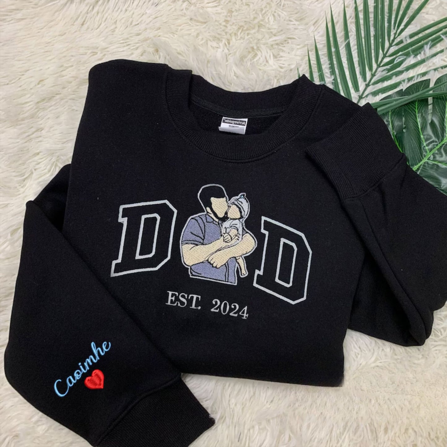 Papa Sweatshirt personalisiert Vater und Sohn - Benutzerdefiniertes besticktes Porträtfoto Shirt