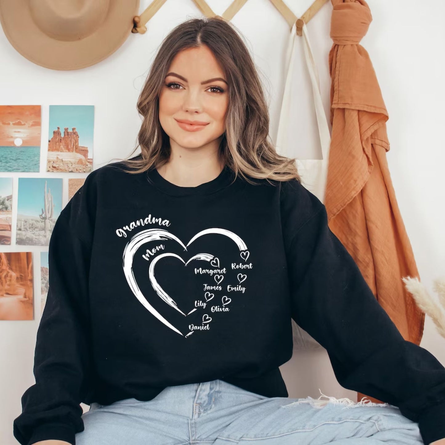 Personalisiertes Oma-Herz Sweatshirt mit den Namen der Enkelkinder, Geschenk für Oma