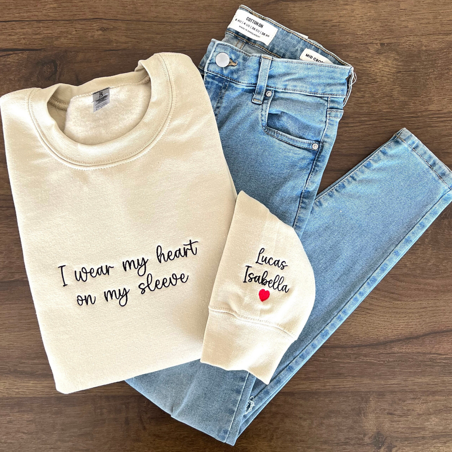 Heart on My Sleeve - Personalized Mom's Embroidered Names Gift